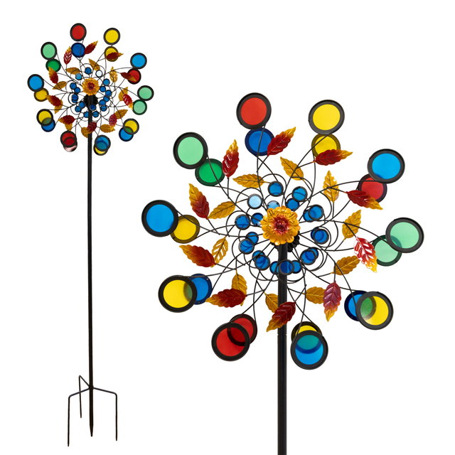 Windrad Garten Metall, 2 Rotoren, buntes Acryl-Windspiel 213 cm Windrad Garten Metall, 2 Rotoren, buntes Acryl-Windspiel 213 cm